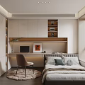 Modern Tatami Bedroom Interior With Tatami Bed Desk Chair Cabinets And Lighting