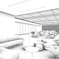 Modern Public Office Space Interior Design With Open Layout Sofa Chairs Bookshelves And Computers