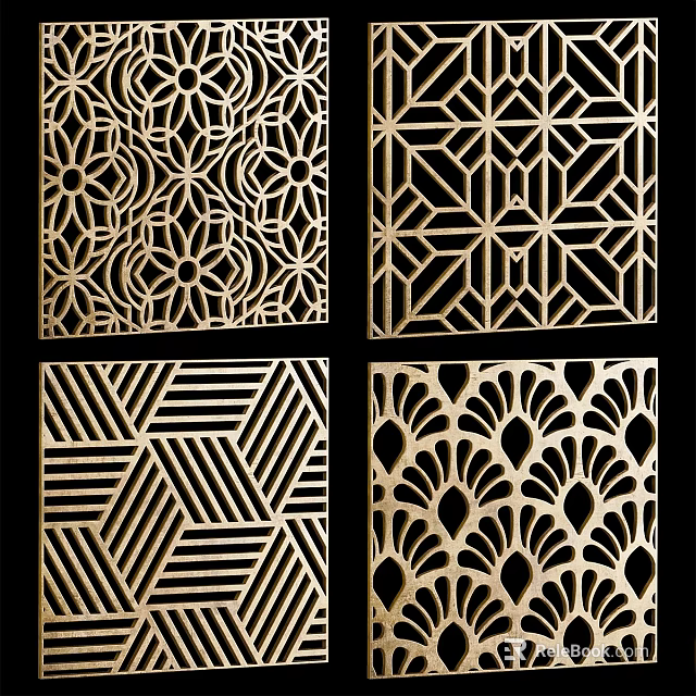 Decorative Gold Wall Hangings With Various Geometric Intricate Laser Cut Patterns For Home Decoration 3d model 