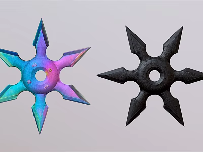 Two Star Shaped Shuriken Sports Equipment with Colorful Gradient and Black Design 3d model