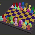 Classic Chess Set With Yellow And Purple Checkered Board And Silver Black Pieces
