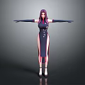 Game Movie Character Featuring Purple Hair Blue Qipao Dress Pink Accents Black Gloves High Heels