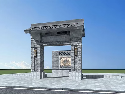 Traditional Chinese Style Storage Locker With Grey Brick Design And Carved Relief 3d model