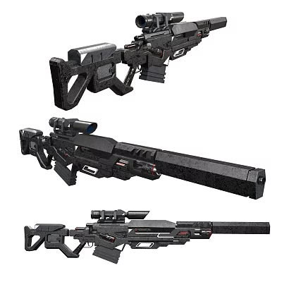 Futuristic Sci Fi Rifles With Sniper Scopes Long Barrels And Mechanical Designs 3d model Futuristic Sci Fi Rifles With Sniper Scopes Long Barrels And Mechanical Designs 3d model