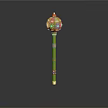 Golden Scepter With Intricate Decorative Top And Long Shiny Shaft On Black