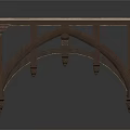 Rustic Long Table With Checkerboard Stone Top And Ornate Wooden Carved Legs