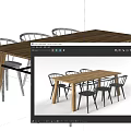 Dining Table Set With Wooden Black Tops And Metal Rattan Chairs Design