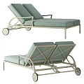 Modern Lounge Chair with Light Green Cushion and Metal Frame on Wheels