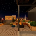 Roof Garden Design Featuring Wooden Deck Outdoor Seating Lighting And Green Plants