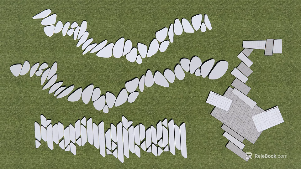 Natural Garden Stepping Stones Path With Curved Layout And Irregular Shapes On Green Grass 3d model 