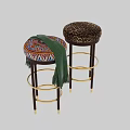 Colorful Patterned Leopard Print Bar Stools With Green Scarf Dark Wooden Legs Gold Rings
