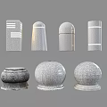 Stone and Wood Textured Decorative Pieces with Cylindrical Round and Rectangular Shapes 3d model