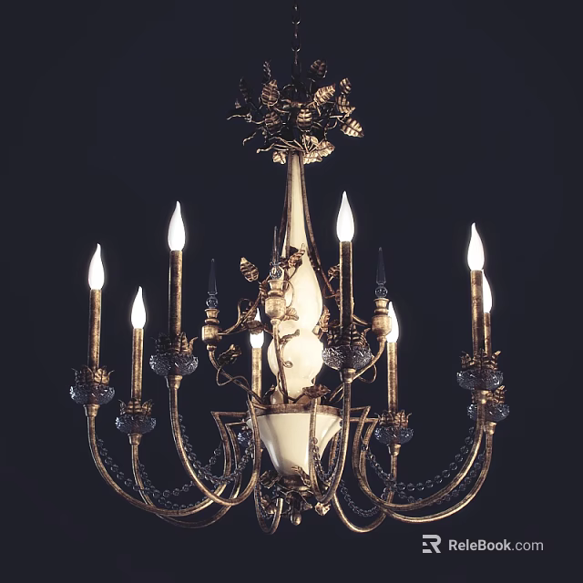 Ornate Golden Crystal Chandelier With Multiple Candle Shaped Lights And Intricate Design 3d model 