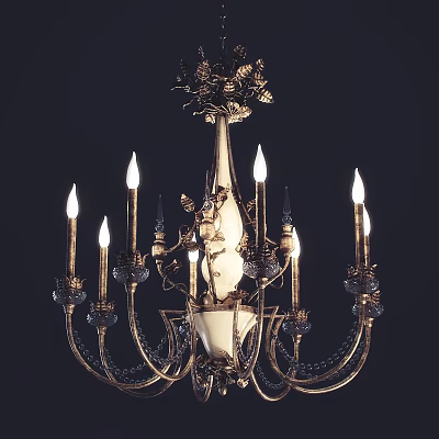 Ornate Golden Crystal Chandelier With Multiple Candle Shaped Lights And Intricate Design 3d model