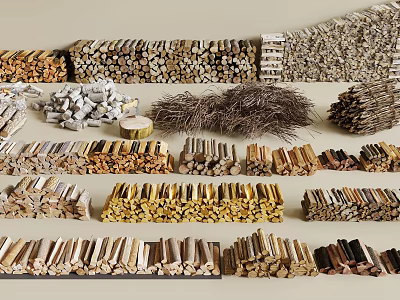 Various Types Of Natural Stone And Wood Stacked In Organized Arrangements 3d model