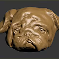 Golden Shiny Pug Head Sculpture With Smooth Surface And Dark Background