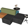 Modern Multicolored Modular Sectional Sofa With Side Tables And Potted Plant 3d model