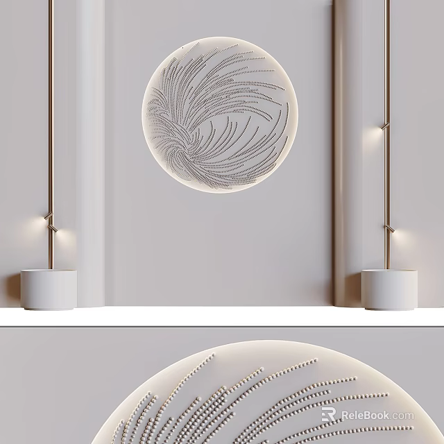 Modern Minimalist Bedroom Accent Wall With Circular Decorative Panel And Built In Lighting 3d model 