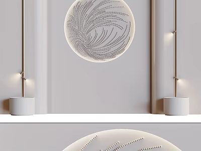 Modern Minimalist Bedroom Accent Wall With Circular Decorative Panel And Built In Lighting 3d model