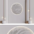 Modern Minimalist Bedroom Accent Wall With Circular Decorative Panel And Built In Lighting