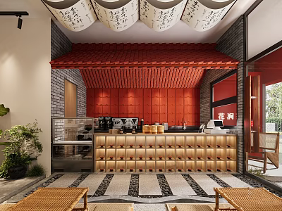Traditional Chinese Style Milk Tea Shop Interior Design 3d model