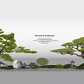 Natural Courtyard Garden With Pine Trees Full Moon Rock Formations and Stone Lantern