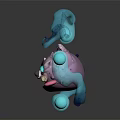 Purple Cat Face With Glowing Blue Eyes Surrounded By Blue Ghostly Creatures With Glowing Orbs