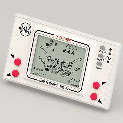 Retro Electric Toy Handheld Game Console With White Body Screen Cartoon Characters And Red Buttons 3d model