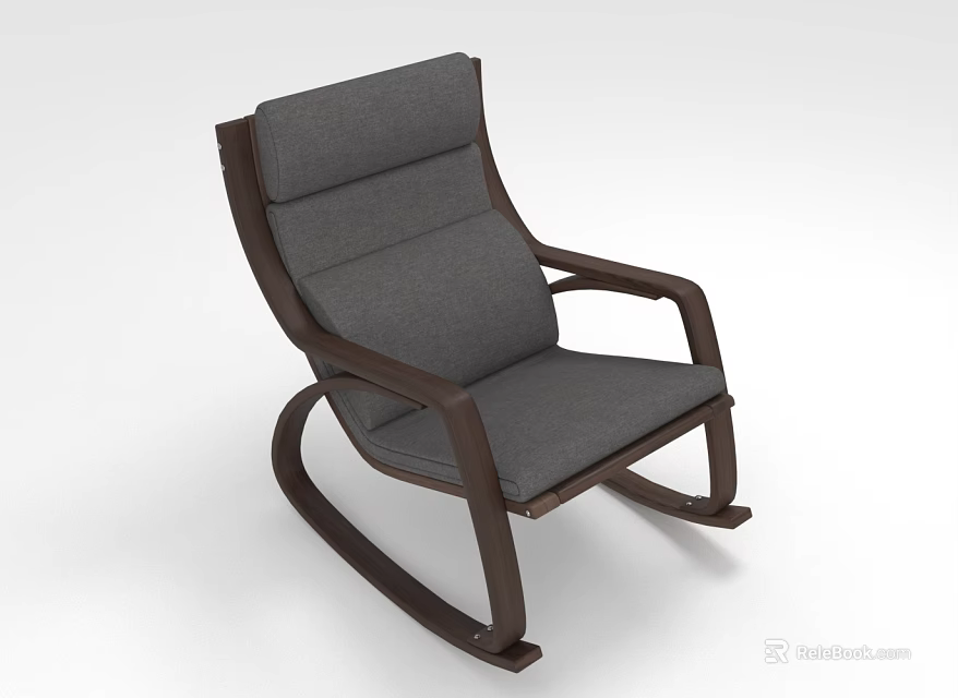 Modern Gray Rocking Chair With Wooden Frame And Comfortable Design 3d model 