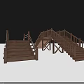Wooden Landscape Bridge Design With Staircases Railings And Outdoor Features