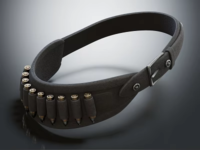 Black Tactical Belt With Row Of Bullet Cartridges And Metal Buckle Design 3d model