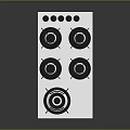 Four Burner Gas Stove With White Surface Black Burner Covers And Control Knobs