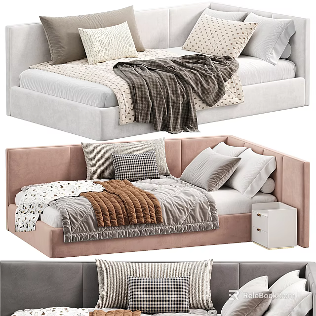 Stylish Single Bed Designs With Bedding And Pillows 3d model 