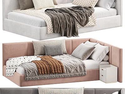 Stylish Single Bed Designs With Bedding And Pillows 3d model