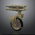 Single Wheel Mechanical Device With Brown Orange Turrets And Sci Fi Design