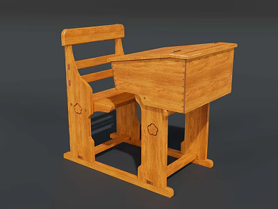 Traditional Solid Wooden Desk And Chair Set Featuring Carved Details And Sturdy Design 3d model