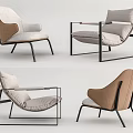 Modern Leisure Chair With Beige Brown Fabric And Black Metal Frame Design