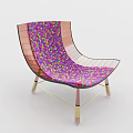 Modern Artistic Lounge Chair With Multicolored Woven Square Pattern And Metallic Gold Frame