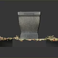 Outdoor Square Stone Fountain On Hexagonal Base Surrounded By Fallen Leaves
