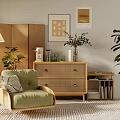 Log Style Decorative Cabinet Log Style Casual Chair Bucket Cabinet Magazine Cabinet Decorative Cabinet Ornaments Potted Table Lamp Low Cabinet 3d model