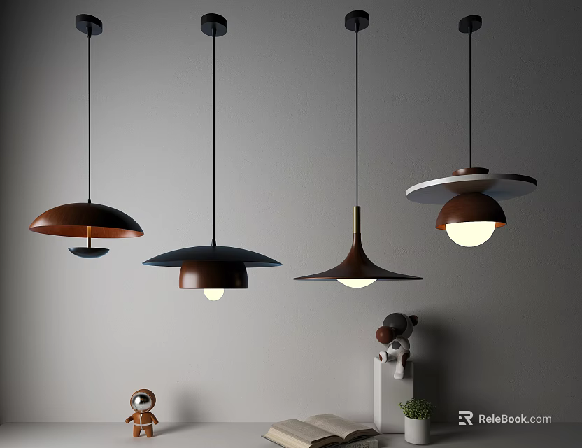Modern Pendant Lights with Umbrella Shaped Brown Black White Shades for Interior Decor 3d model 