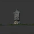Old Wooden Windmill with Stone Pedestal on Green Grassland and Path