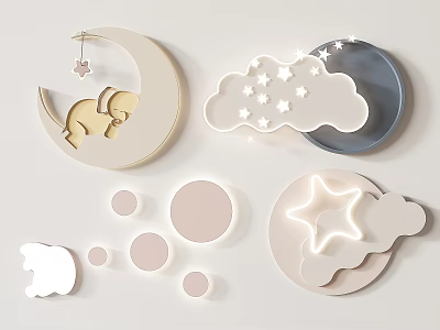 Cute Nursery Wall Lamps With Moon Cloud Star And Elephant Shapes 3d model
