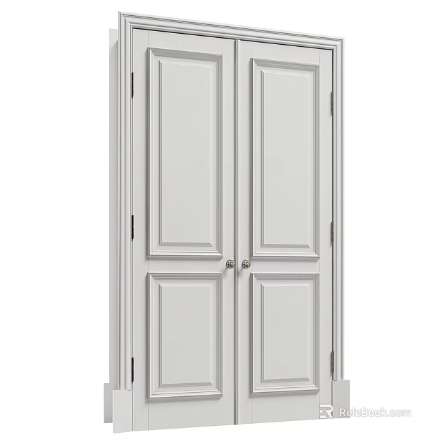 Modern White Paneled Double Doors Interior Design With Sleek Metal Handles For Home 3d model 