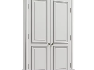 Modern White Paneled Double Doors Interior Design With Sleek Metal Handles For Home 3d model