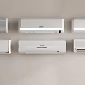 Multiple White Wall Mounted Air Conditioner Fans In Various Styles 3d model