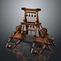 Wooden Medieval Catapult Device With Wheels And Complex Mechanical Structure 3d model