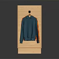 Wooden Display Rack With Blue And Orange Hoodies On Stand
