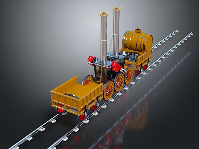 Vintage Steam Train With Tank On Railway Track 3d model