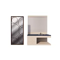 Decorative Mirror With Circular Pattern Frame And Bathroom Vanity Sink With Drawers